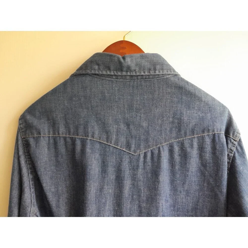 Vtg 70s 80s Sears Mens Western Wear Cowboy Trucker Pearl Snap XLT Denim Shirt